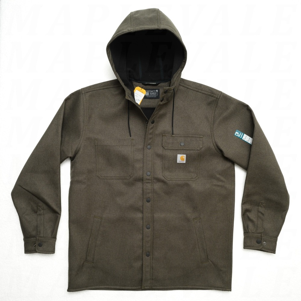 Carhartt Men's Sz L Rain Defender Heavyweight Hooded Shirt Jacket Relaxed Green